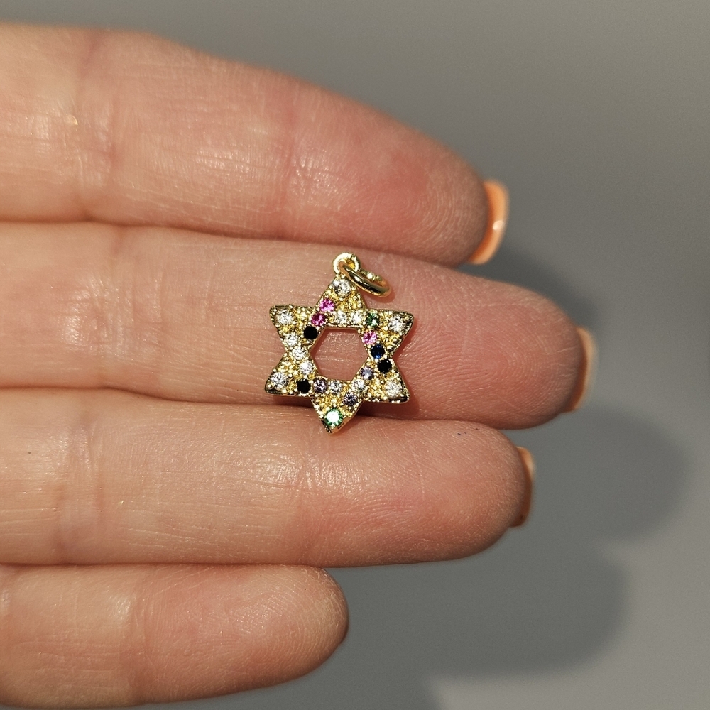 Star of David Charm with Cubic Zirconia Gold Tone - Charm For Charm Bracelet - Picture 3 of 9